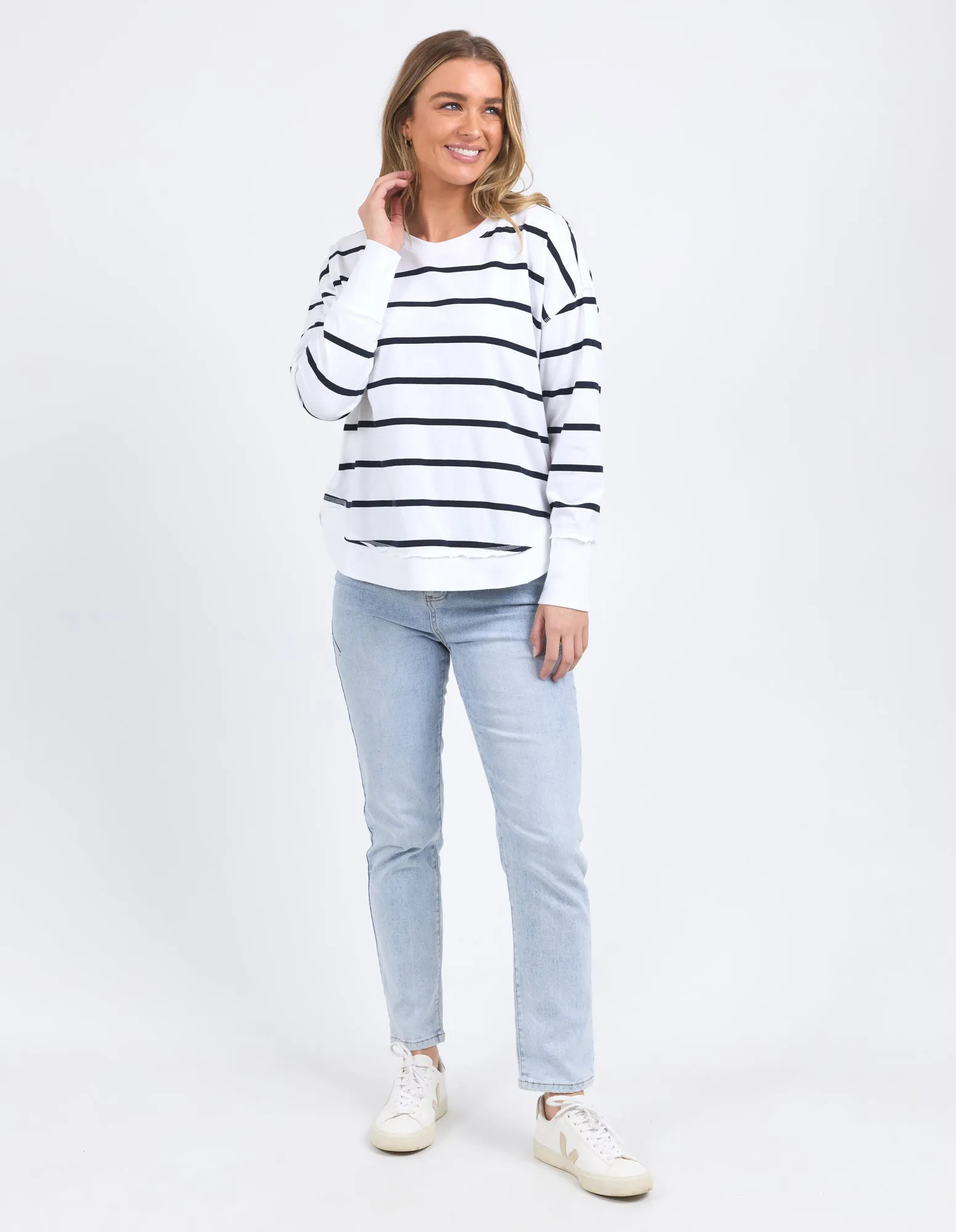 Farrah Stripe Long Sleeve White/ Navy sold by Foxwood Clothing product image thumbnail 2