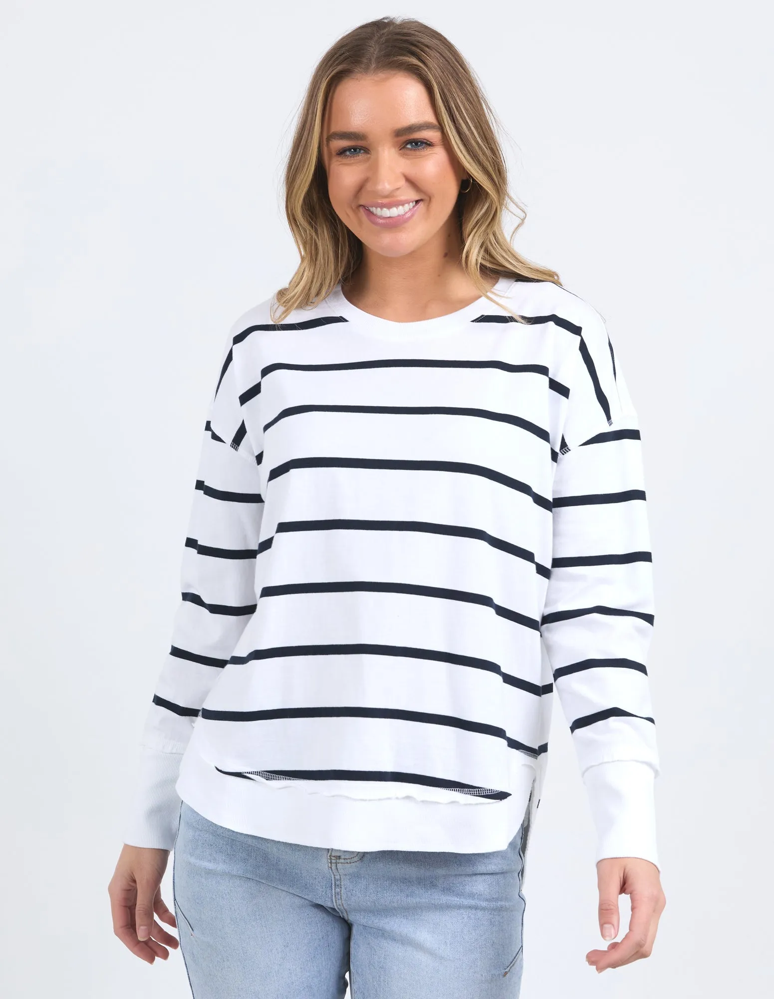 Farrah Stripe Long Sleeve White/ Navy sold by Foxwood Clothing