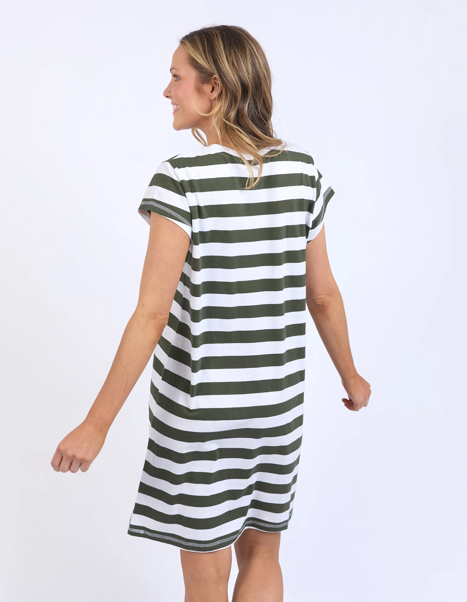 Signature Stripe Tee Dress Khaki & White sold by Foxwood Clothing product image thumbnail 3