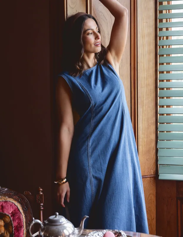 Solene Denim Dress Mid Blue sold by Foxwood Clothing