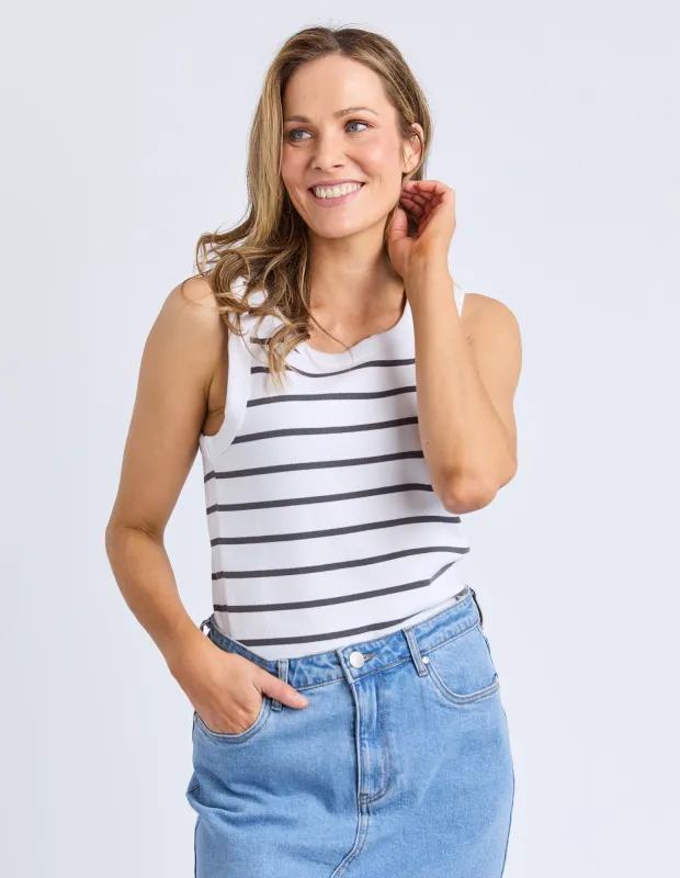 Iris Stripe Tank White & Charcoal sold by Foxwood Clothing