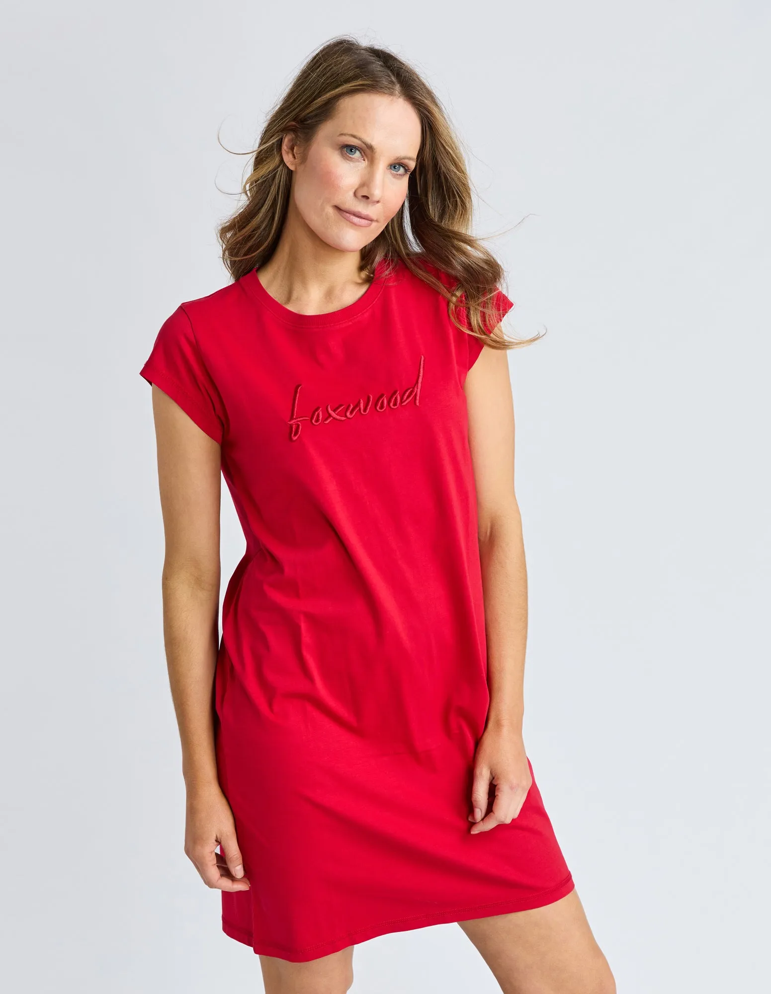Signature Embroidery Tee Dress Crimson sold by Foxwood Clothing product image thumbnail 4