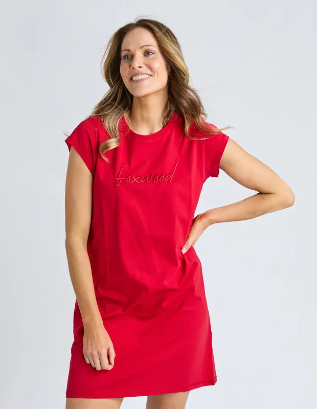 Signature Embroidery Tee Dress Crimson sold by Foxwood Clothing