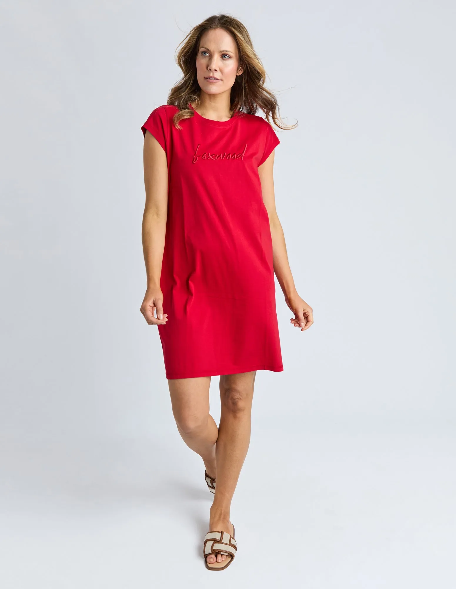 Signature Embroidery Tee Dress Crimson sold by Foxwood Clothing product image thumbnail 2