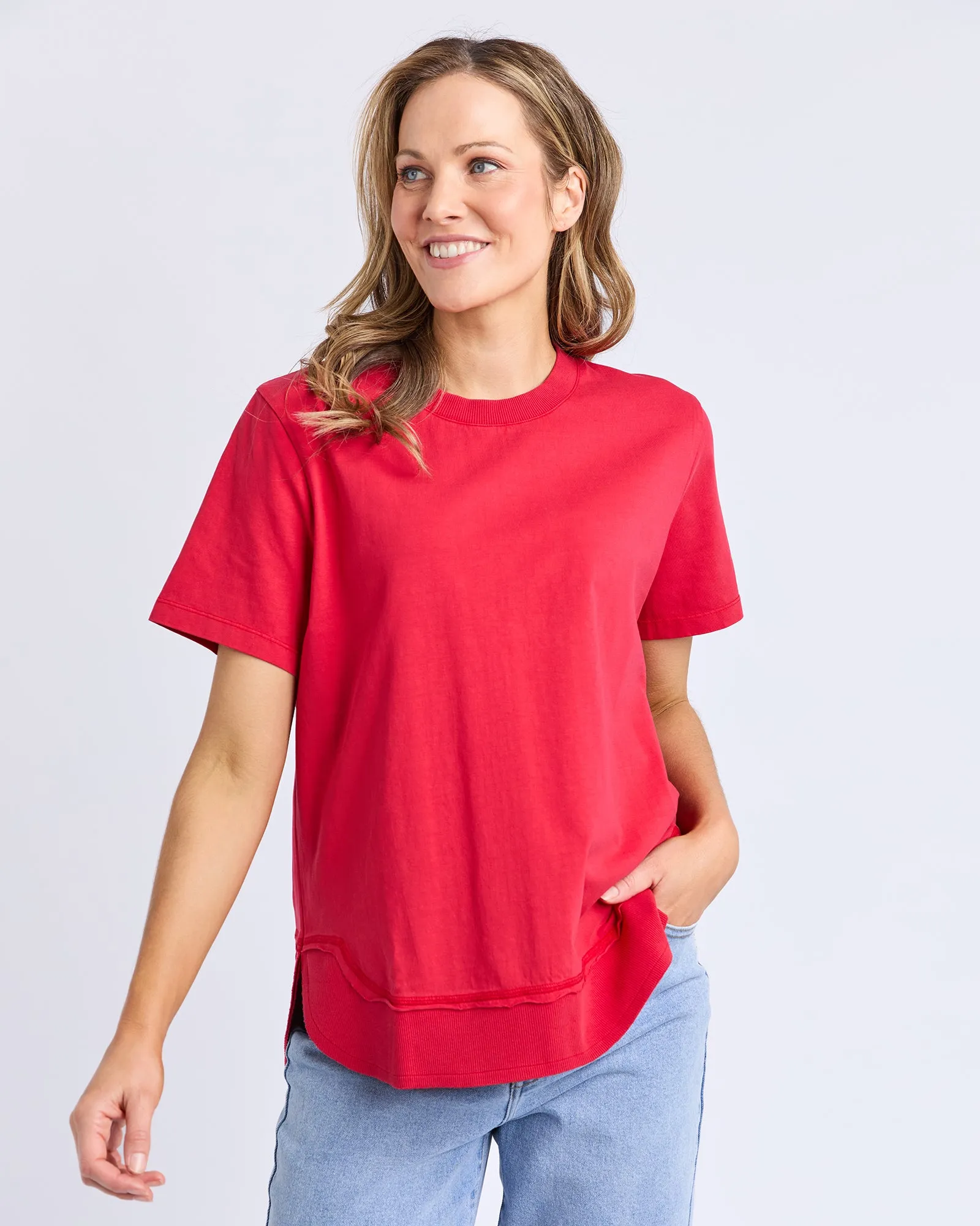 Farrah Tee Crimson sold by Foxwood Clothing