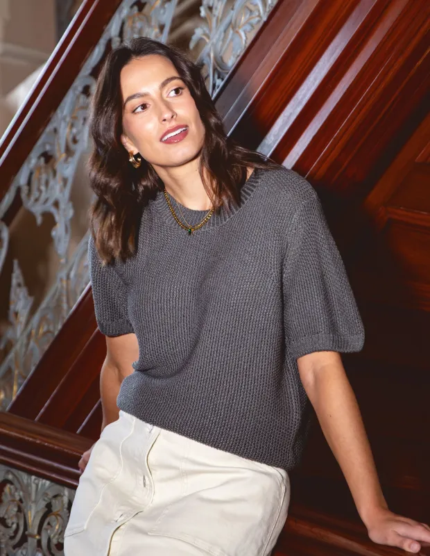 Blair Short Sleeve Knit Charcoal sold by Foxwood Clothing