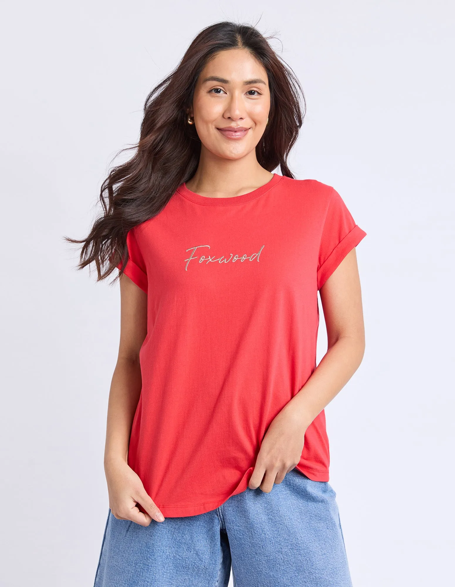 Signature Contrast Tee Red With Peach sold by Foxwood Clothing