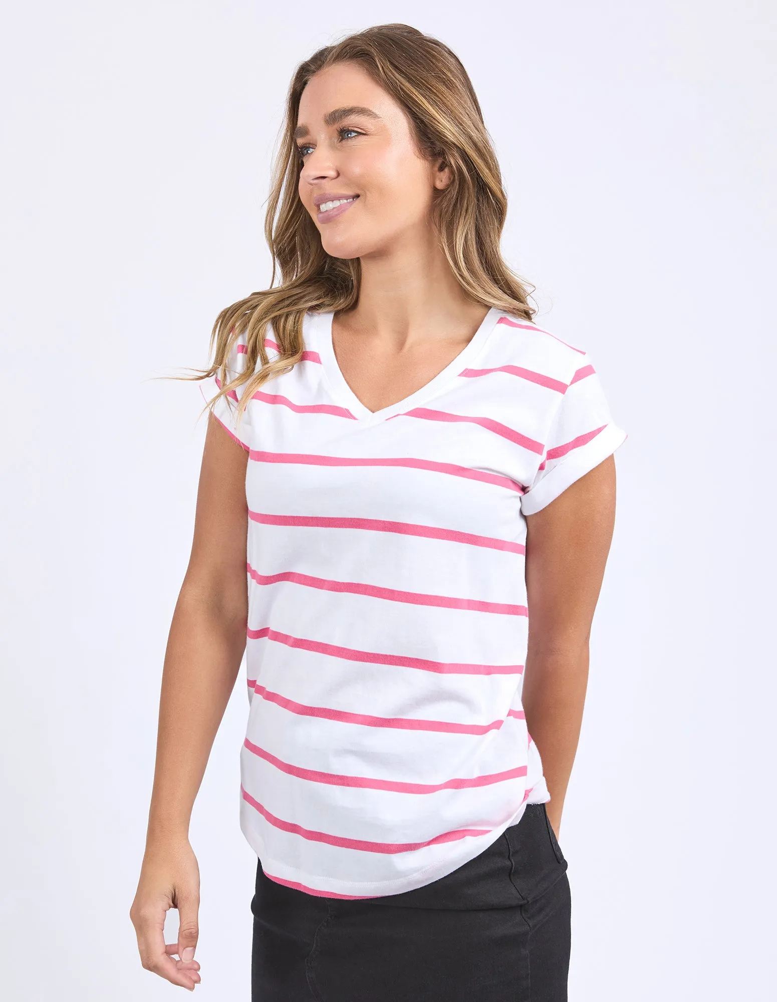 Manly Stripe Vee Tee Hot Pink sold by Foxwood Clothing product image thumbnail 4