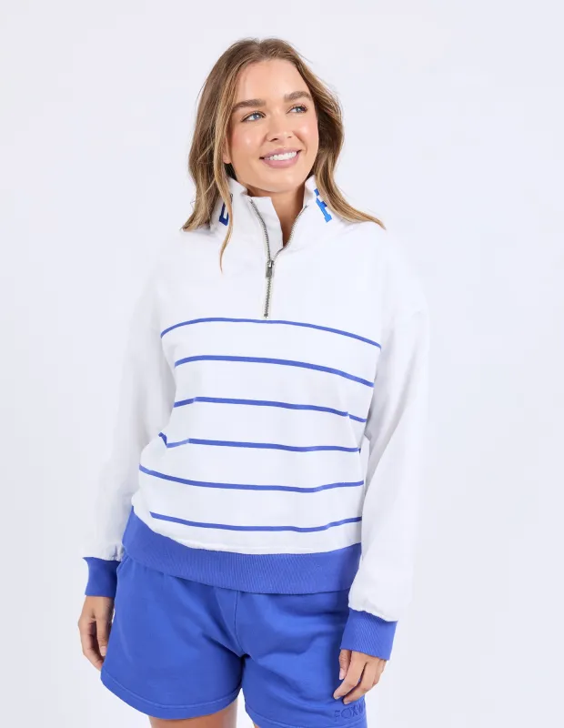 College Stripe Zip Crew White & Blue sold by Foxwood Clothing