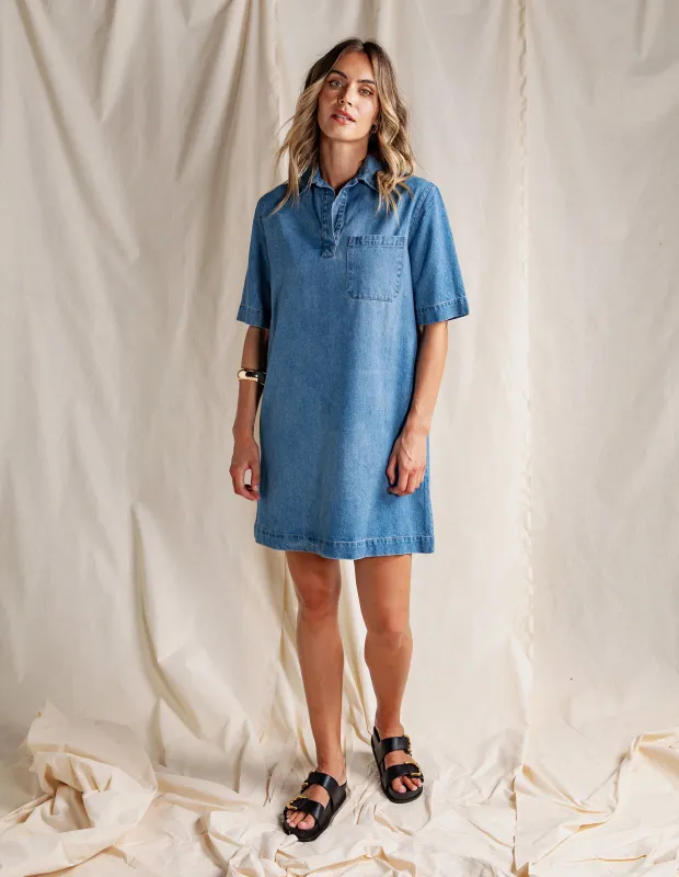 Monte Shirt Dress Mid Blue sold by Foxwood Clothing