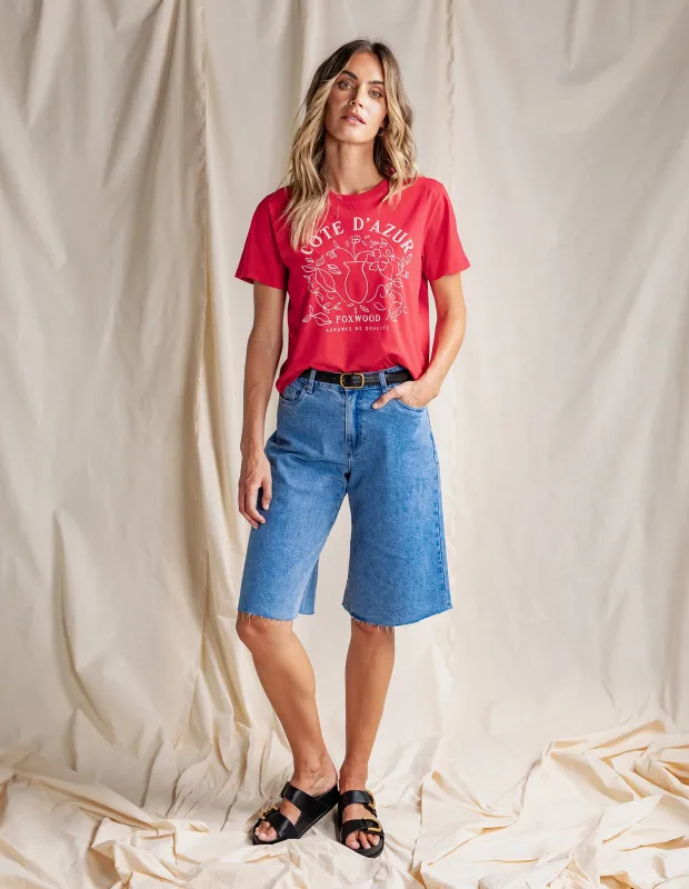 Cote D'azur Tee Crimson sold by Foxwood Clothing