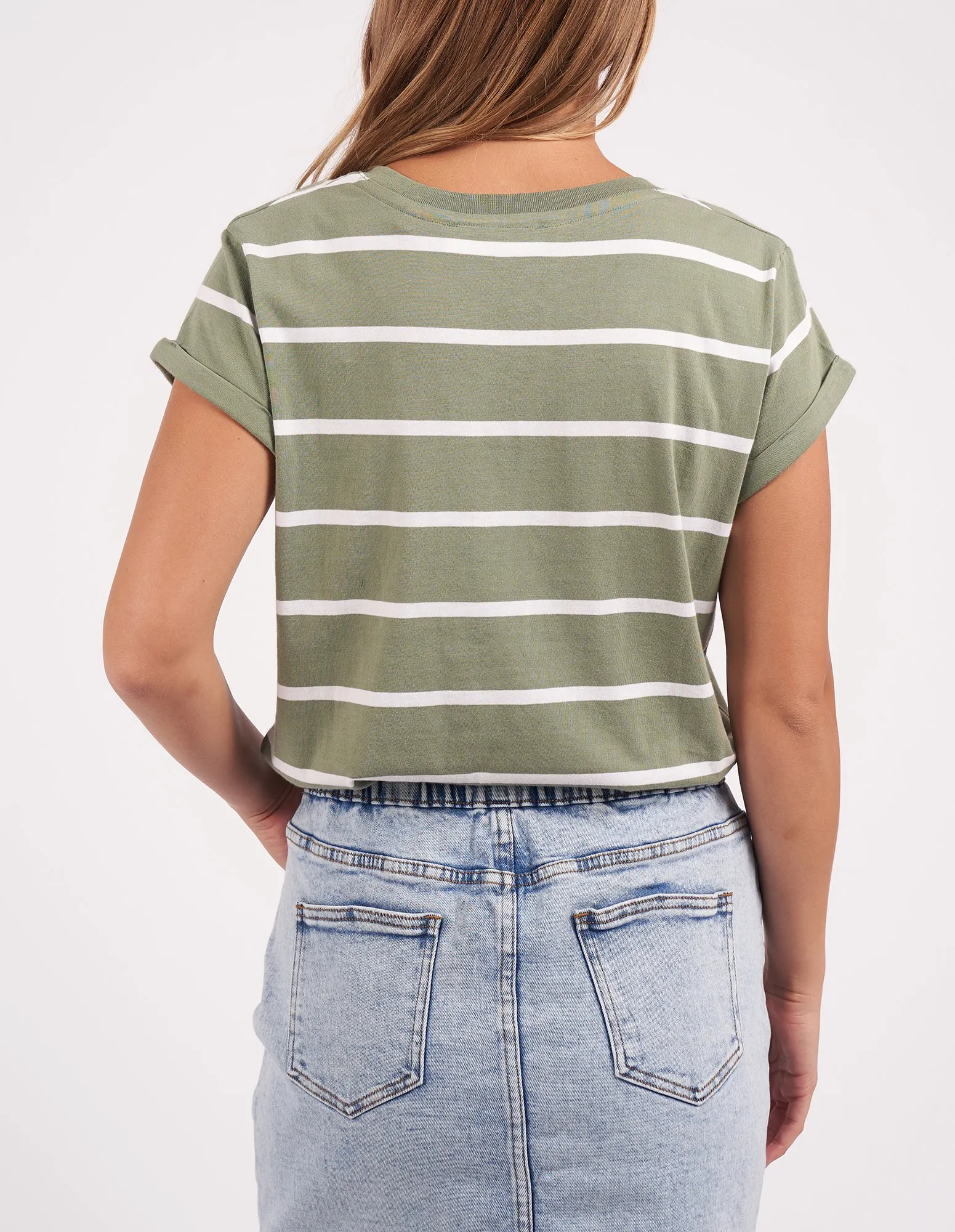 Manly Stripe Vee Tee Sage/White Stripe sold by Foxwood Clothing product image thumbnail 3