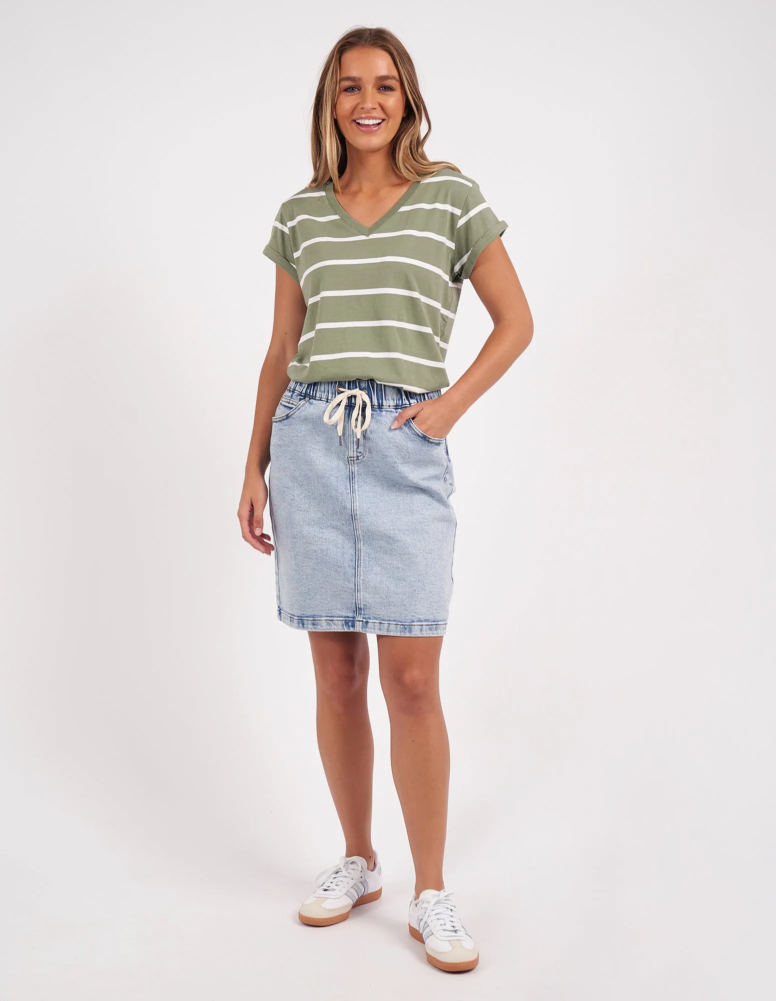 Manly Stripe Vee Tee Sage/White Stripe sold by Foxwood Clothing product image thumbnail 2