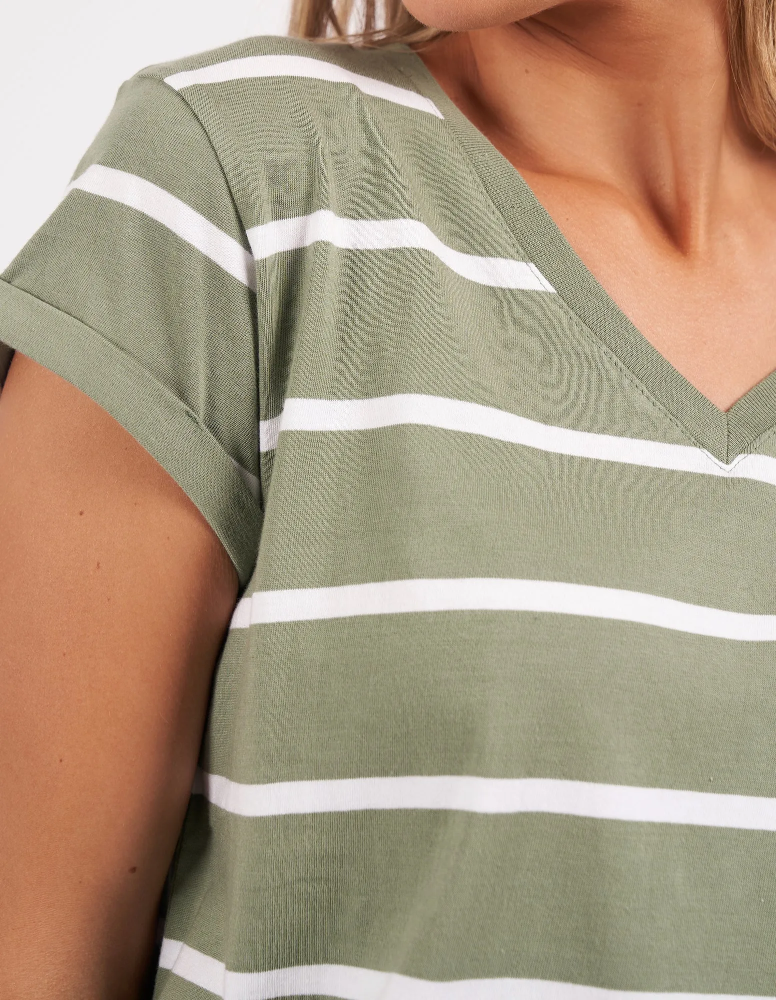 Manly Stripe Vee Tee Sage/White Stripe sold by Foxwood Clothing product image thumbnail 5