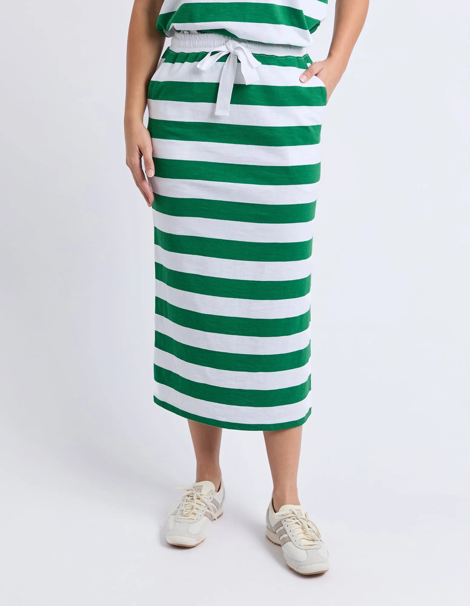 Tallow Skirt White & Green Stripe sold by Foxwood Clothing