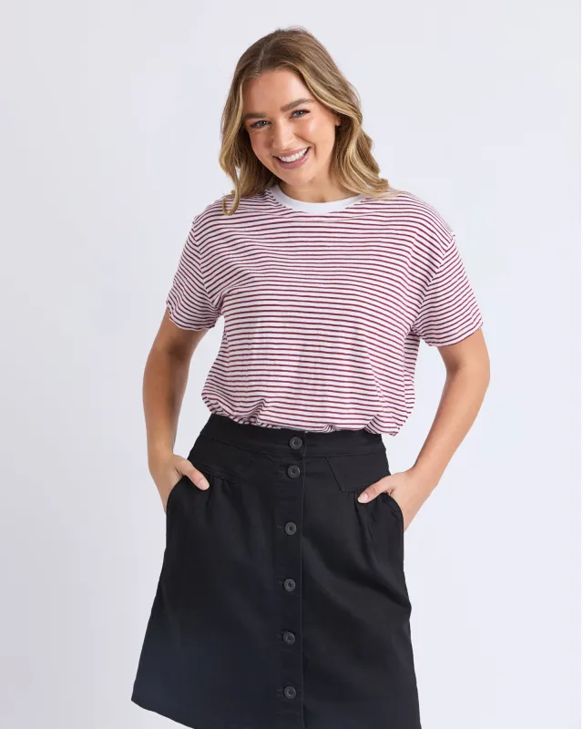 Hutch Stripe Tee Russet Brown Stripe sold by Foxwood Clothing