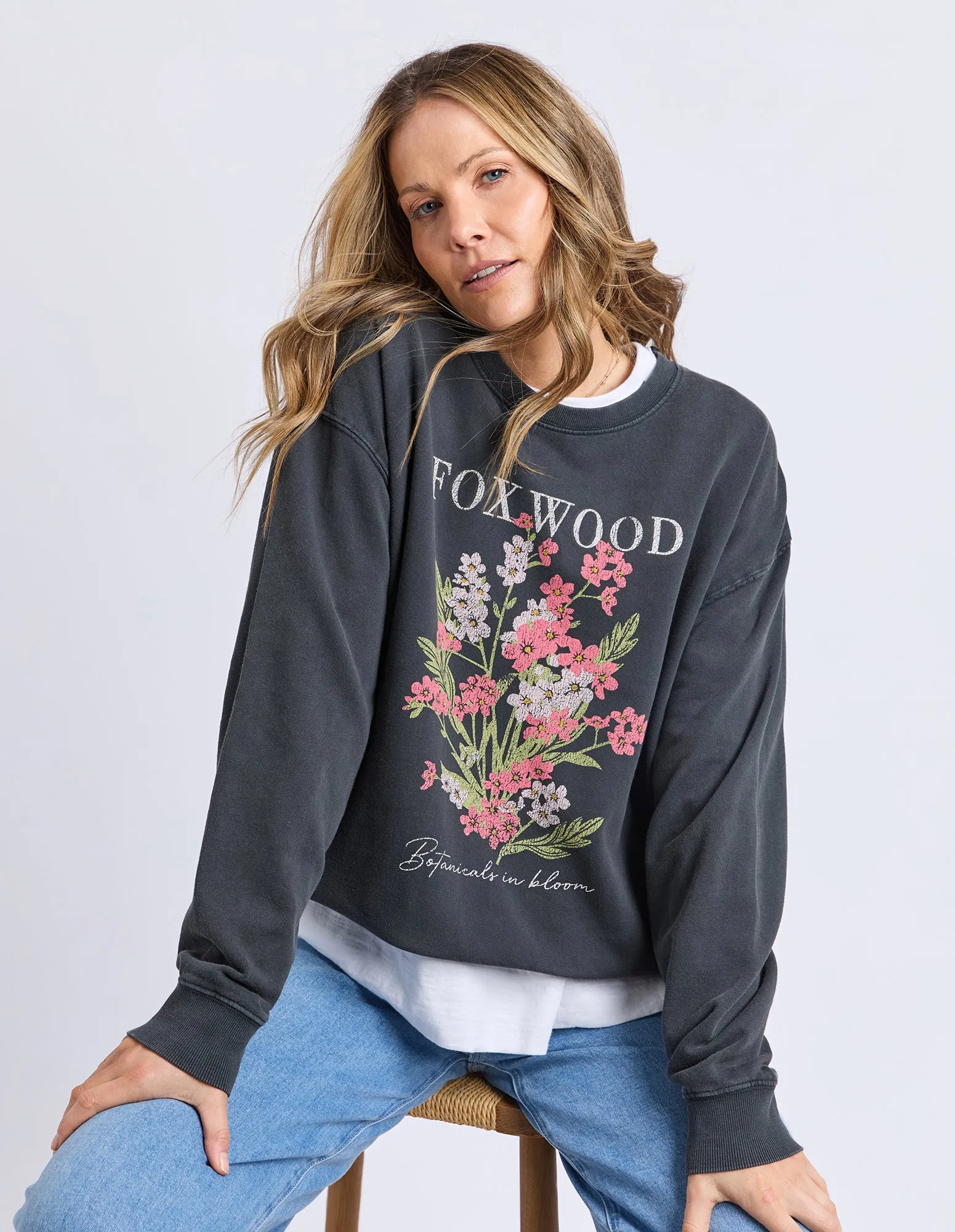 Flowers Crew Washed Black sold by Foxwood Clothing