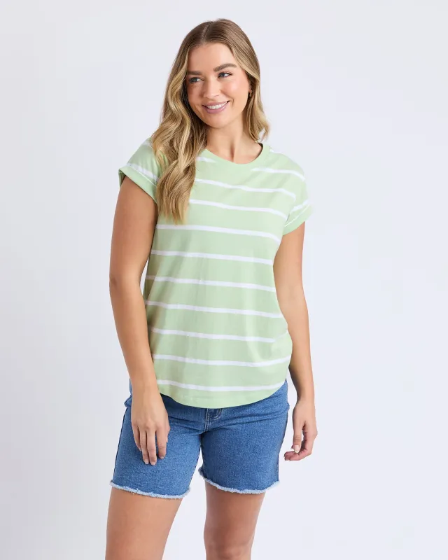 Manly Stripe Tee Mint With Wht Str made by Foxwood Clothing