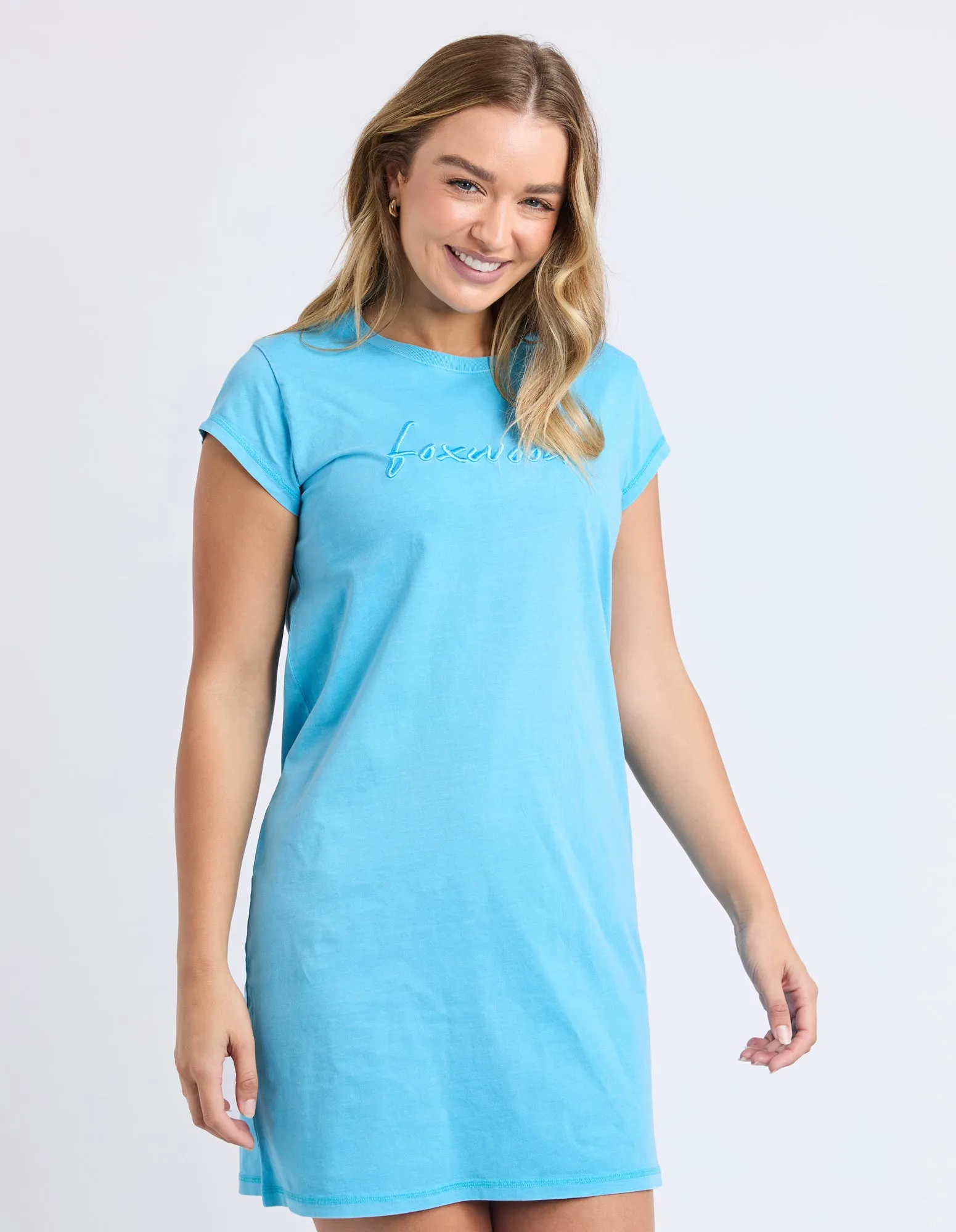 Signature Embroidery Tee Dress Azure Blue sold by Foxwood Clothing product image thumbnail 4