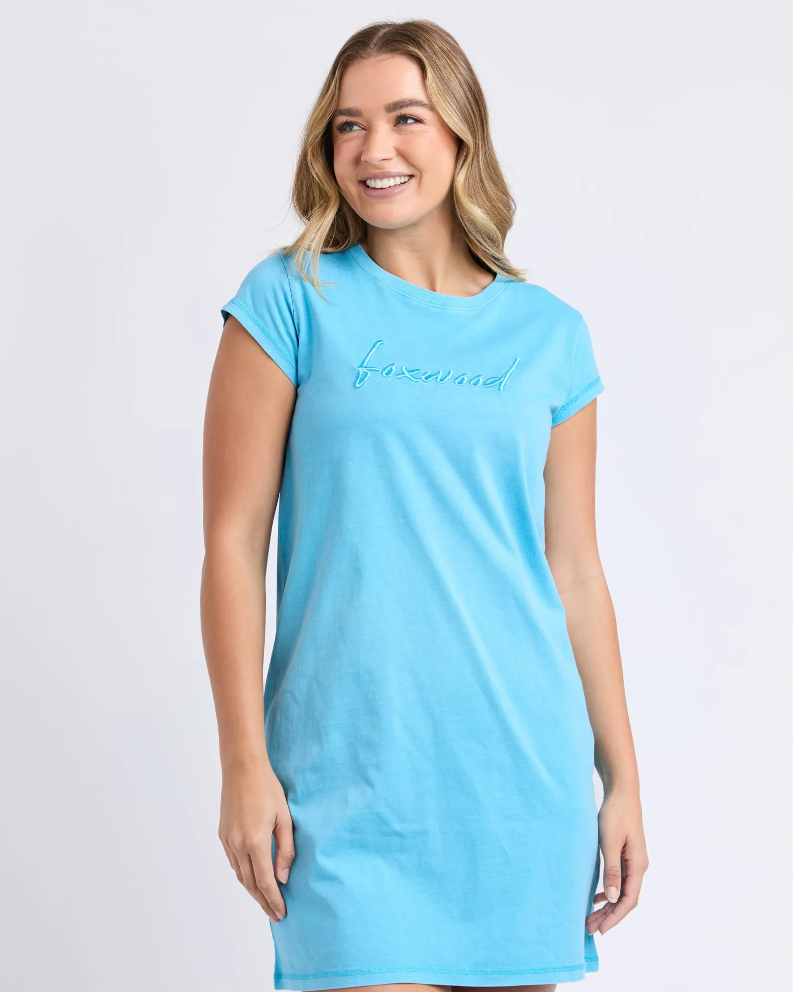 Signature Embroidery Tee Dress Azure Blue sold by Foxwood Clothing product image thumbnail 2