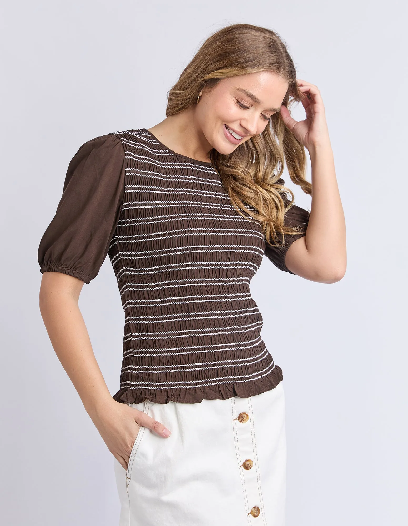 Aria Shirred Top Chocolate sold by Foxwood Clothing product image thumbnail 4