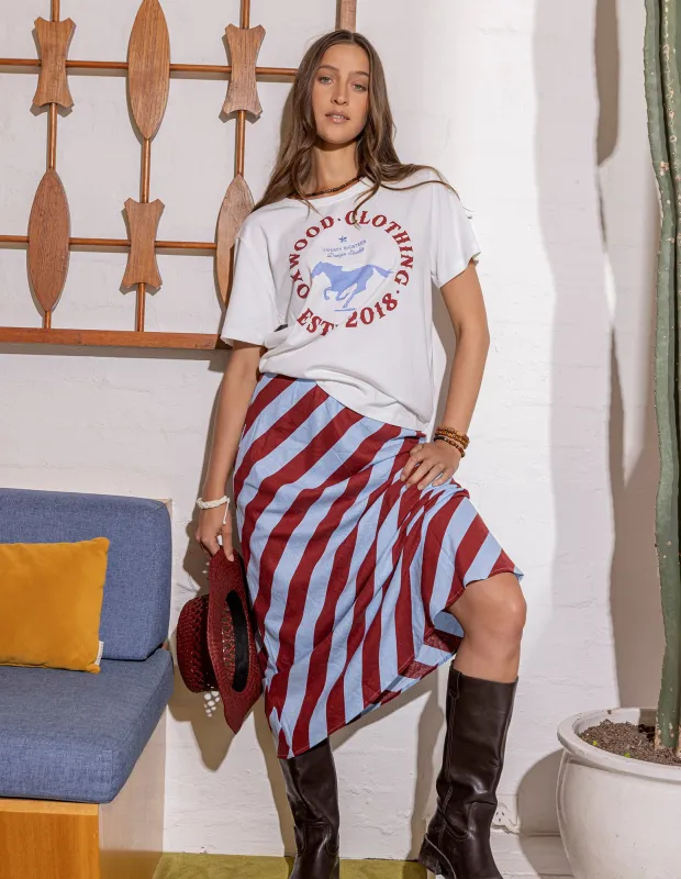 Esmarie Stripe Skirt Russet Brn /Ceru Str sold by Foxwood Clothing