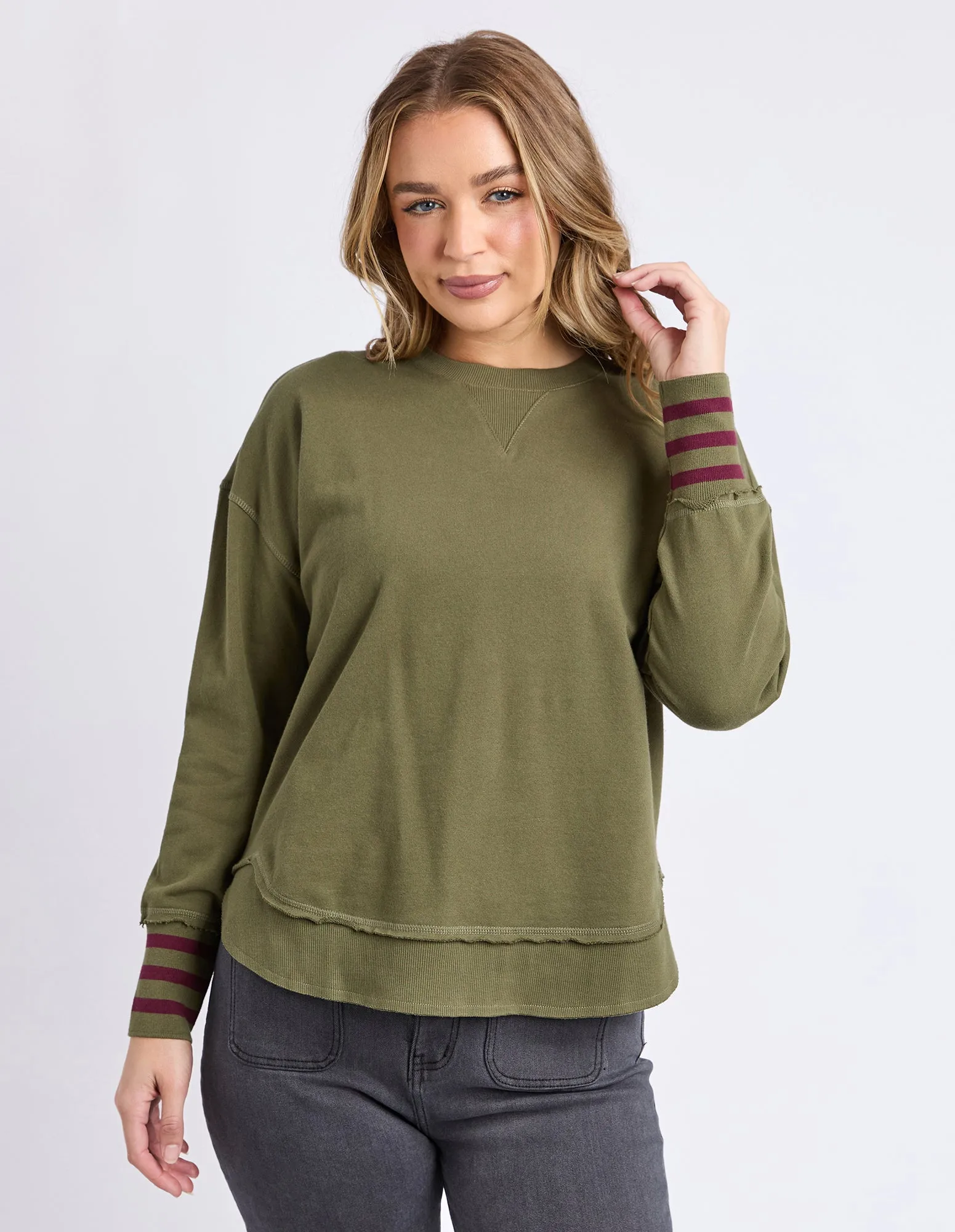 Alex Stripe Cuff Crew Winter Moss sold by Foxwood Clothing