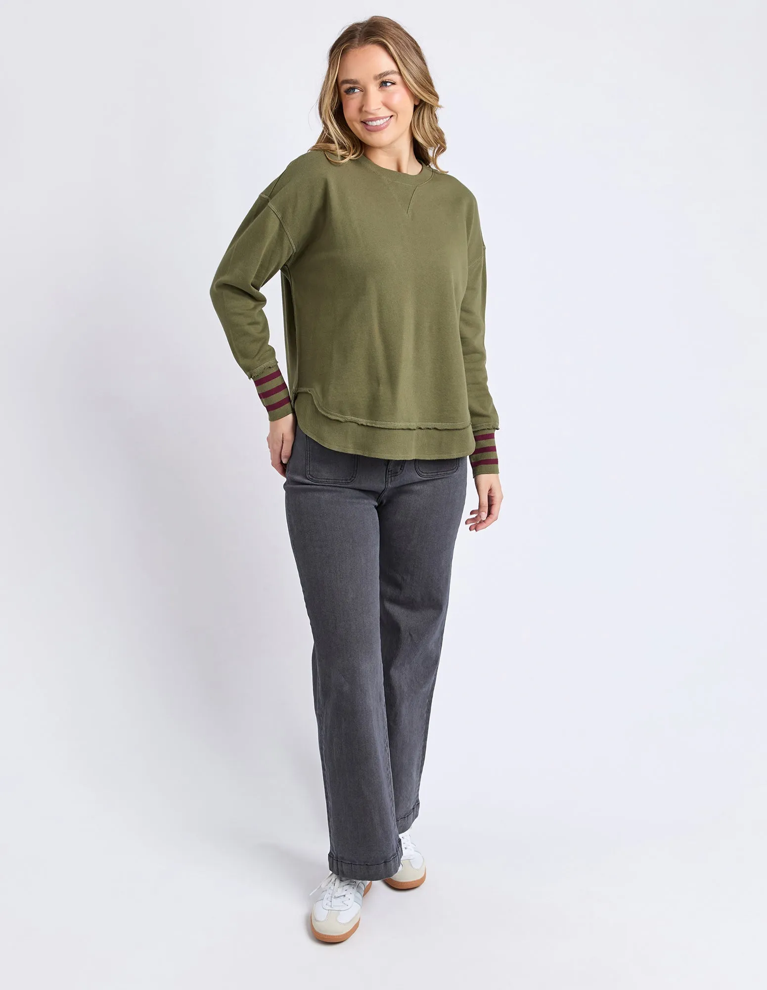 Alex Stripe Cuff Crew Winter Moss sold by Foxwood Clothing product image thumbnail 2