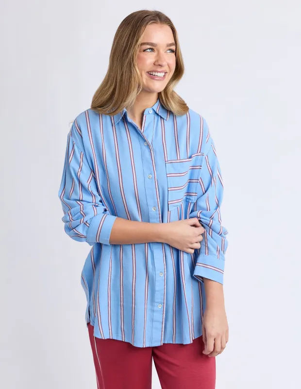 Sadie Shirt Blue/Red & Pink Stripe sold by Foxwood Clothing