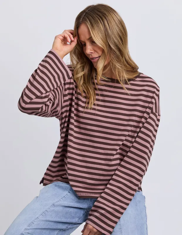 Lola Stripe Long Sleeve Coffee & Dusty Rose made by Foxwood Clothing