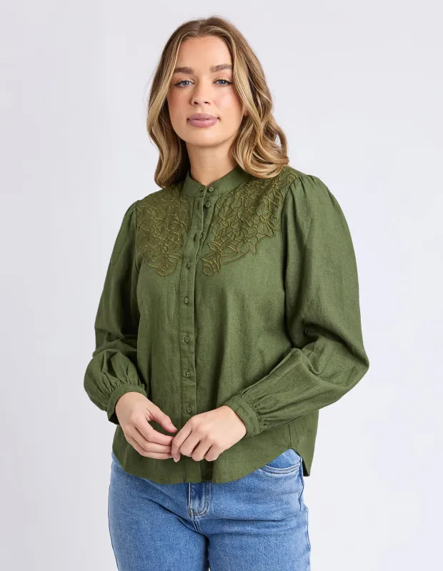 Eleanor Top Winter Moss sold by Foxwood Clothing