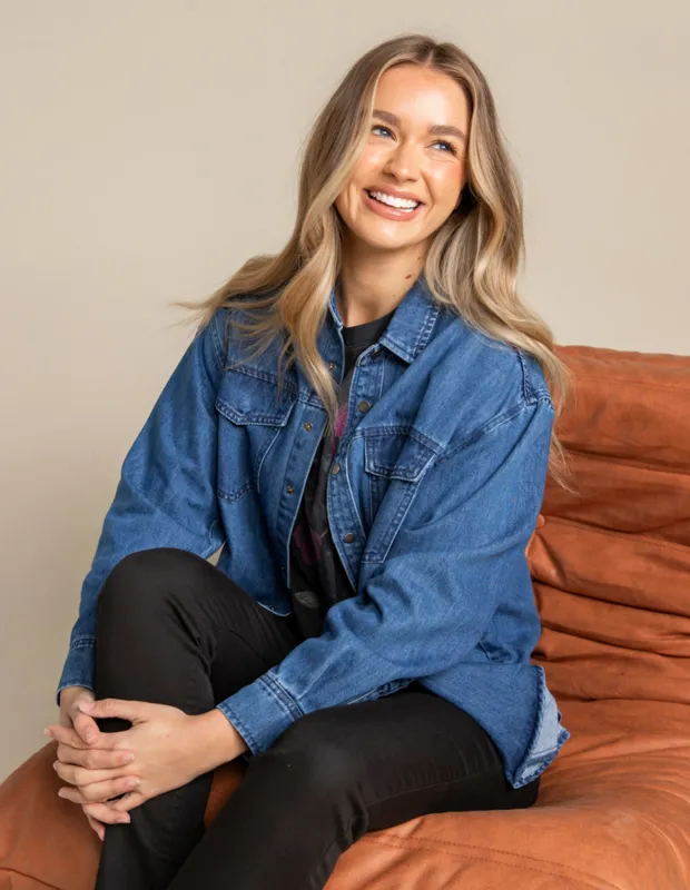 Daisy Overshirt Mid Blue sold by Foxwood Clothing