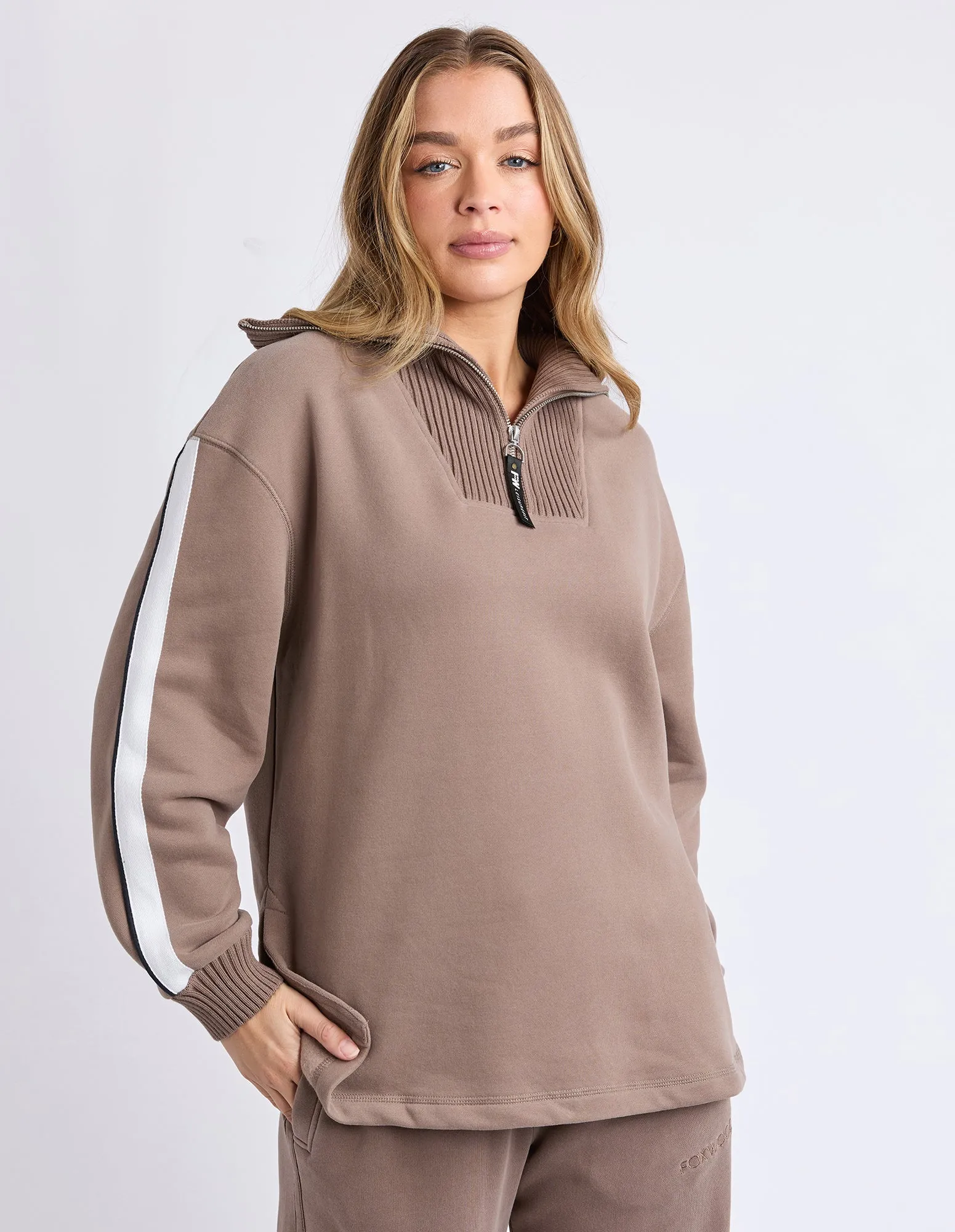 Knit Collar Crew Brown sold by Foxwood Clothing