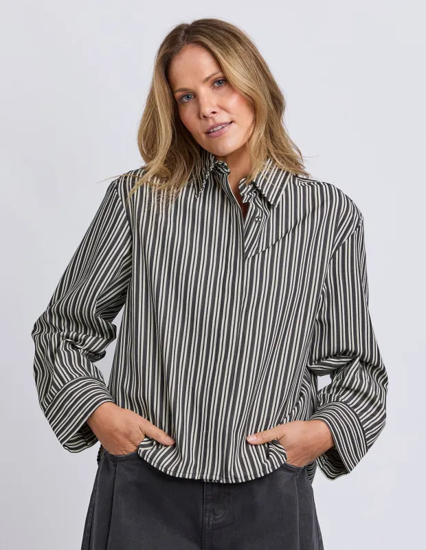 Ramona Crop Shirt Charcoal & White Stripe made by Foxwood Clothing