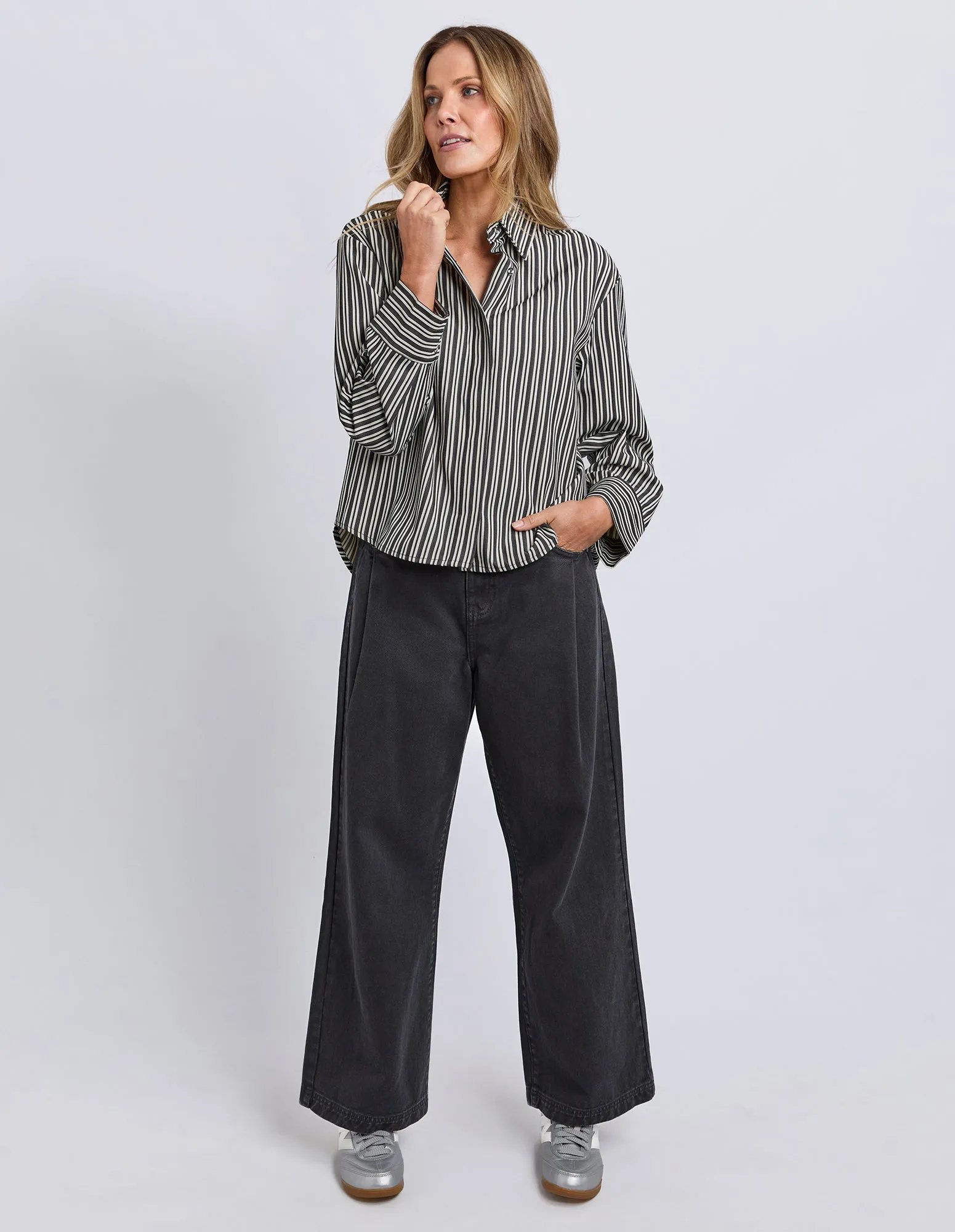 Ramona Crop Shirt Charcoal & White Stripe sold by Foxwood Clothing product image thumbnail 2