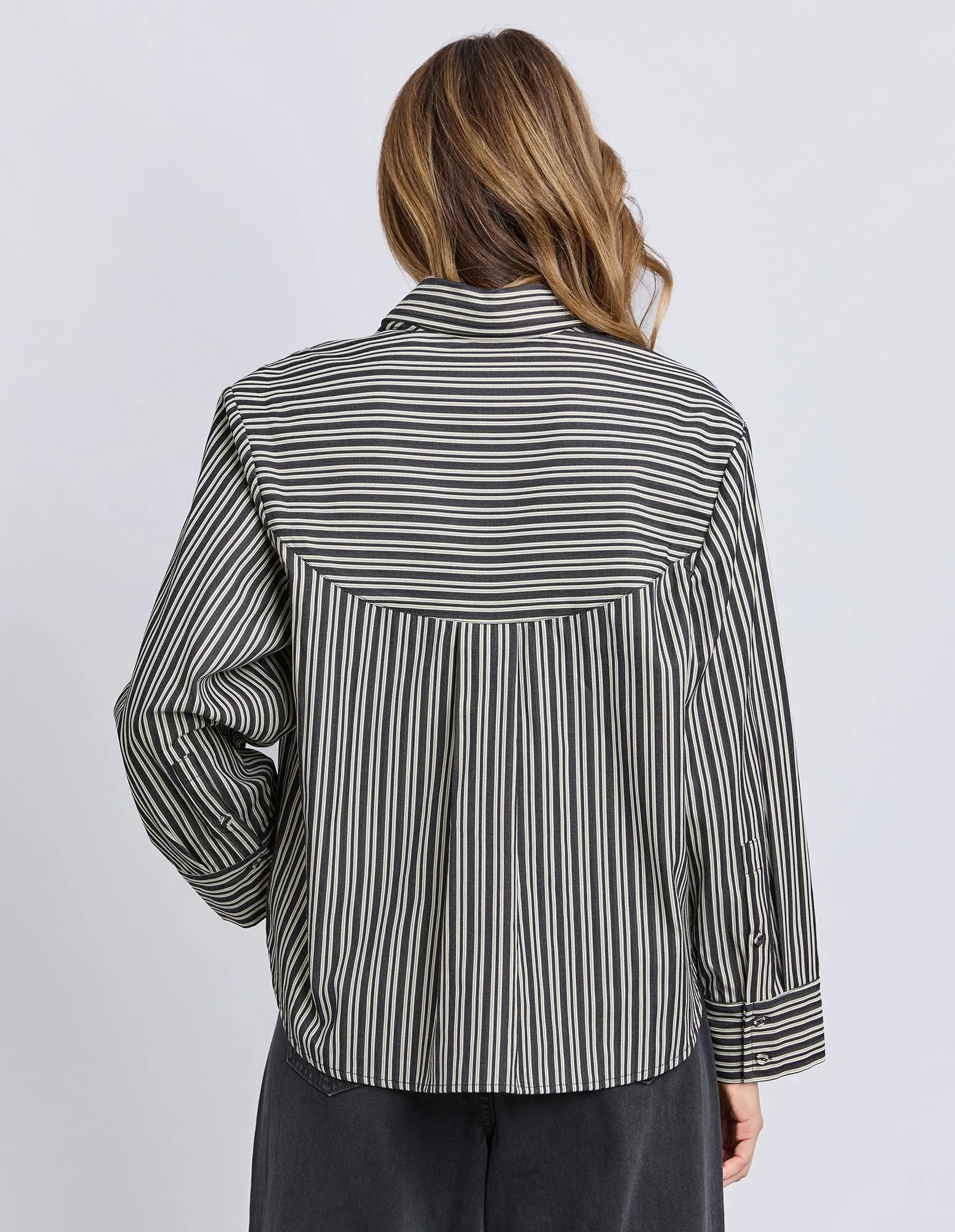 Ramona Crop Shirt Charcoal & White Stripe sold by Foxwood Clothing product image thumbnail 3