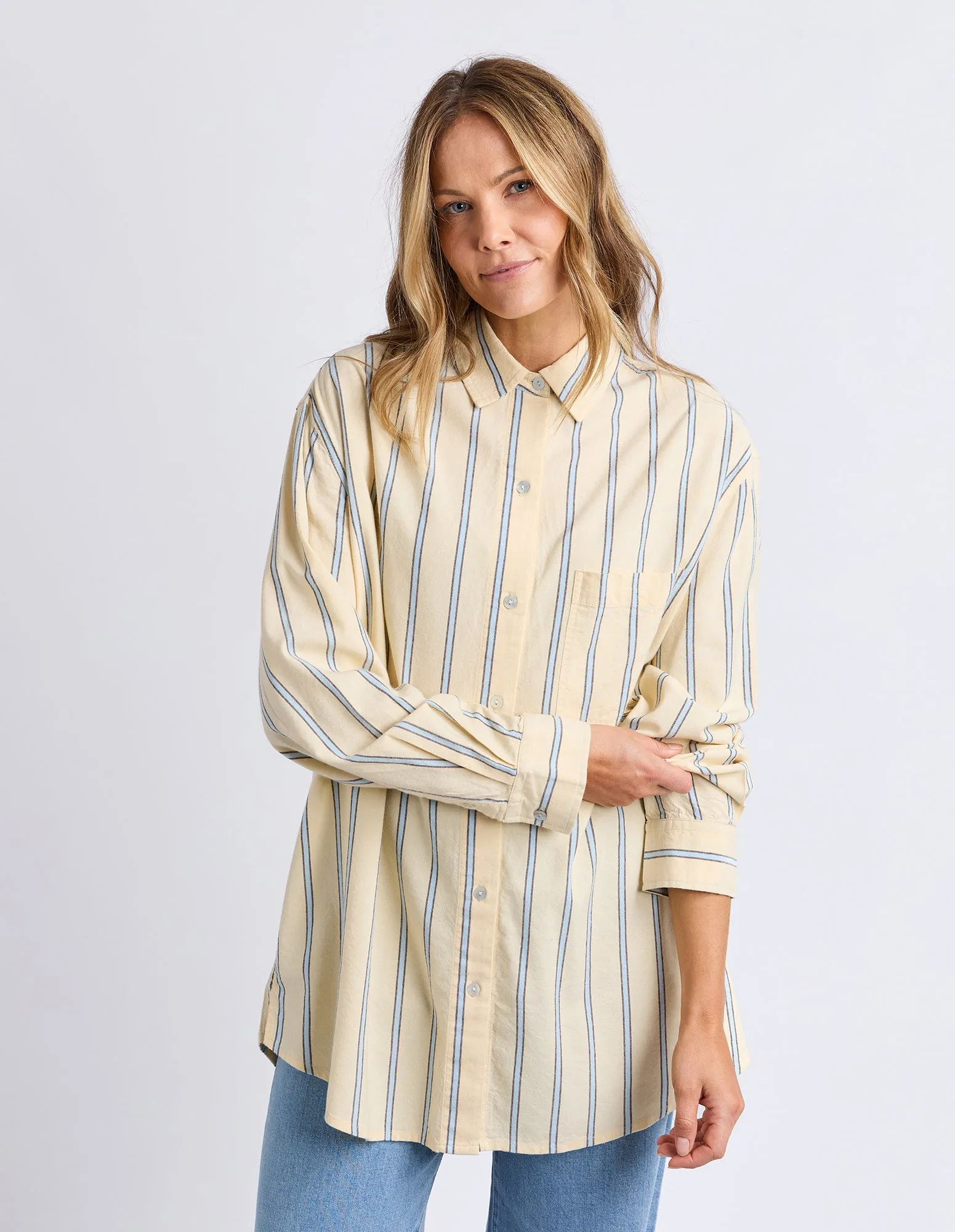 Sadie Shirt Lemon/Blue/Coffee Stripe sold by Foxwood Clothing product image thumbnail 2