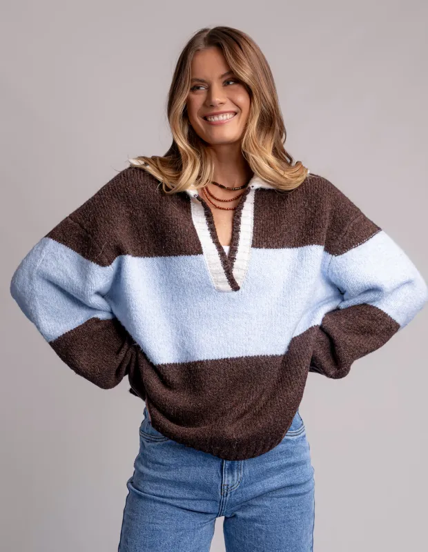 Candice Knit Crew Coffee/Blue made by Foxwood Clothing