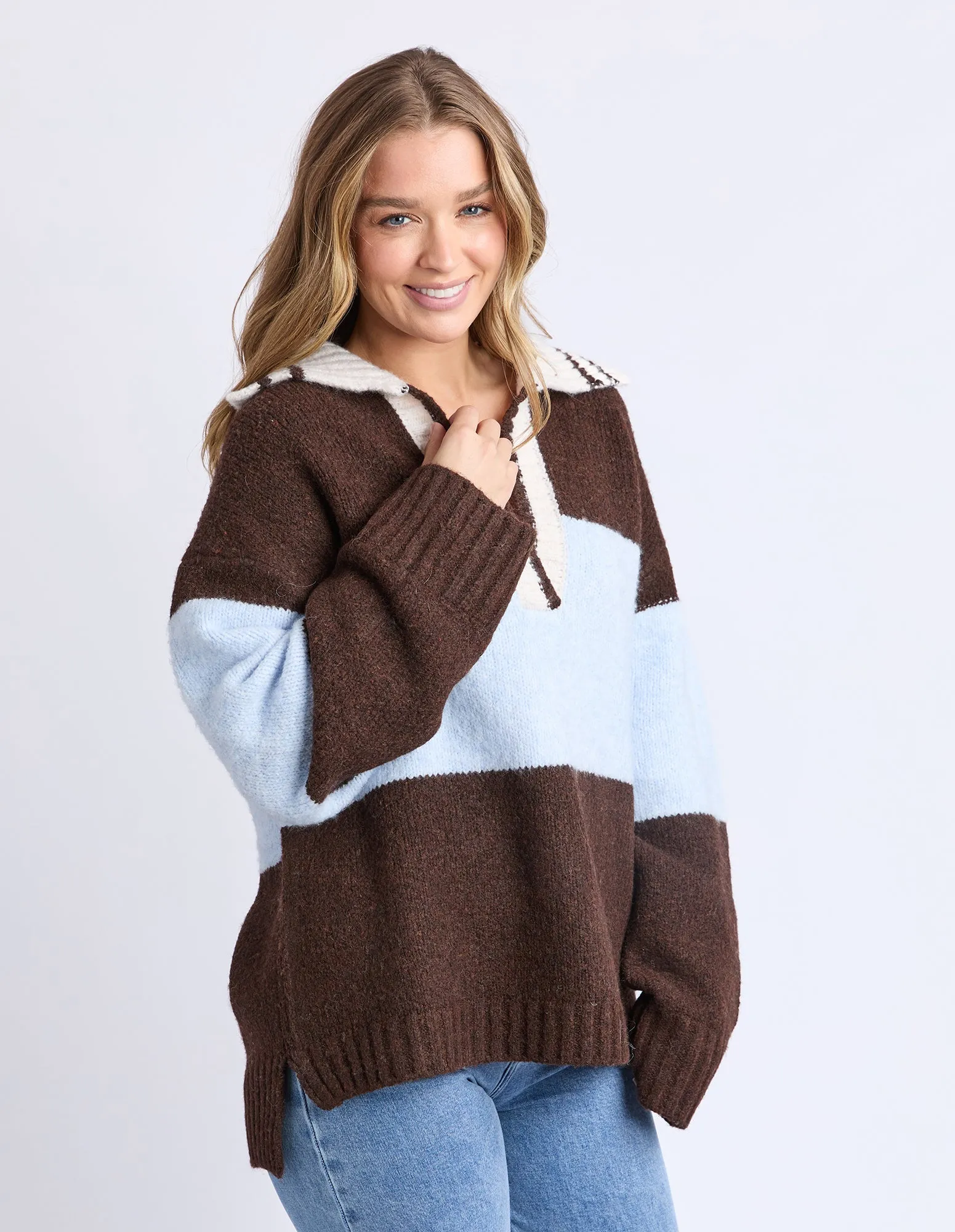 Candice Knit Crew Coffee/Blue sold by Foxwood Clothing product image thumbnail 5