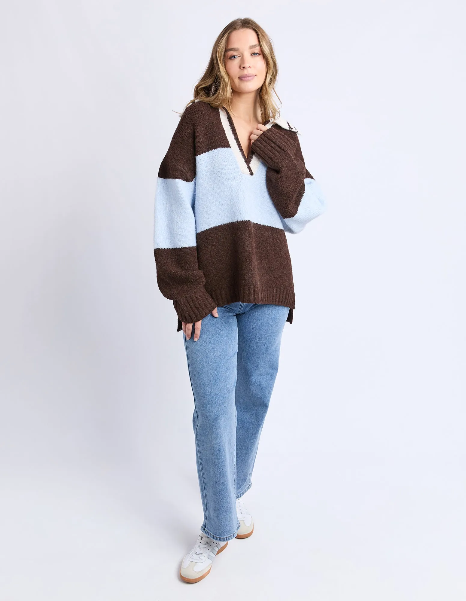 Candice Knit Crew Coffee/Blue sold by Foxwood Clothing product image thumbnail 3