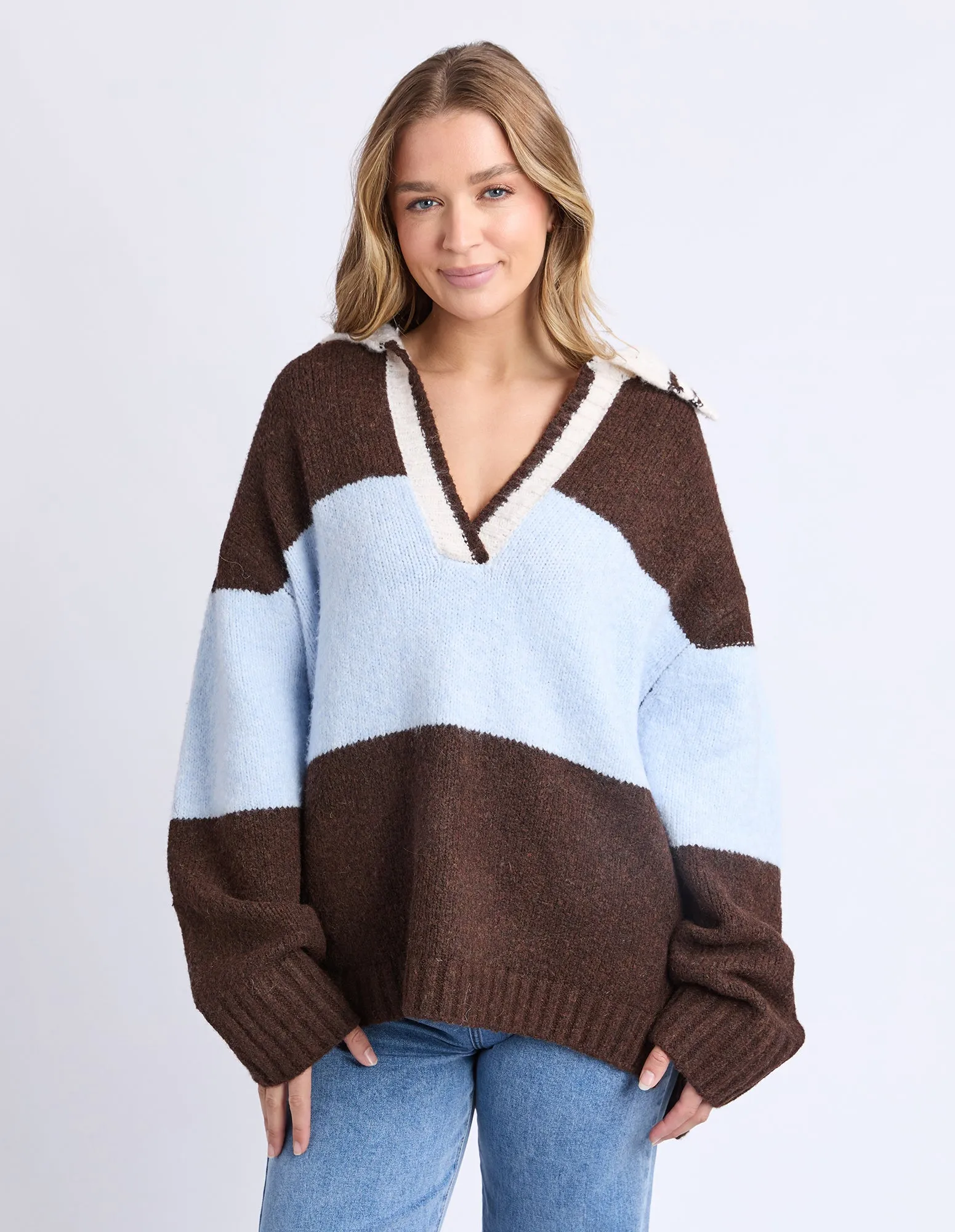 Candice Knit Crew Coffee/Blue sold by Foxwood Clothing product image thumbnail 2