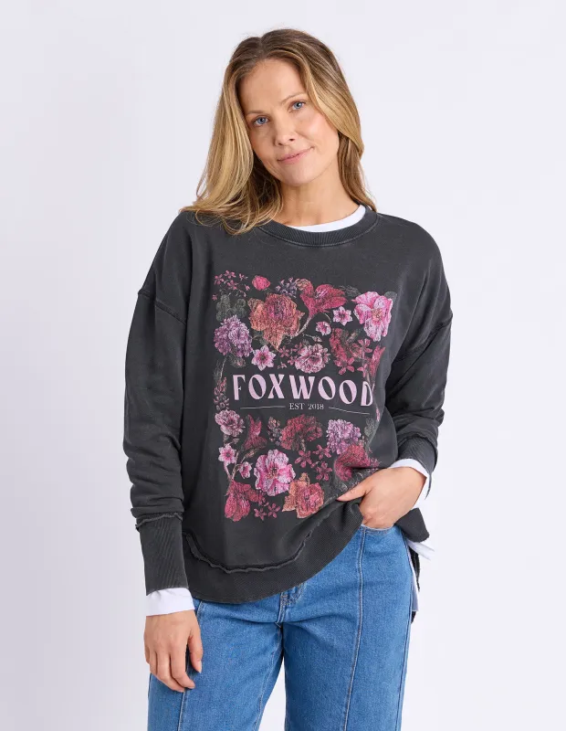 Vintage Posy Crew Washed Black made by Foxwood Clothing