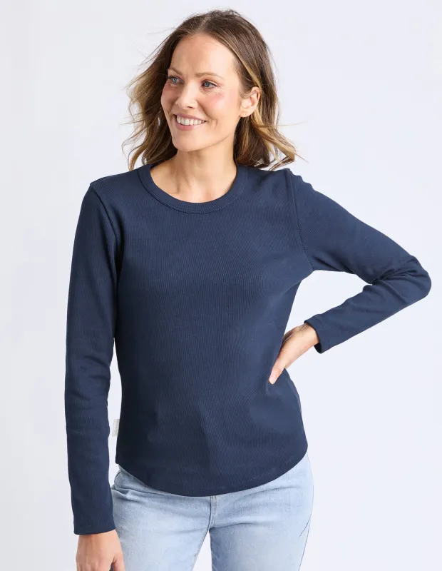 Scoop Long Sleeve Rib Navy made by Foxwood Clothing