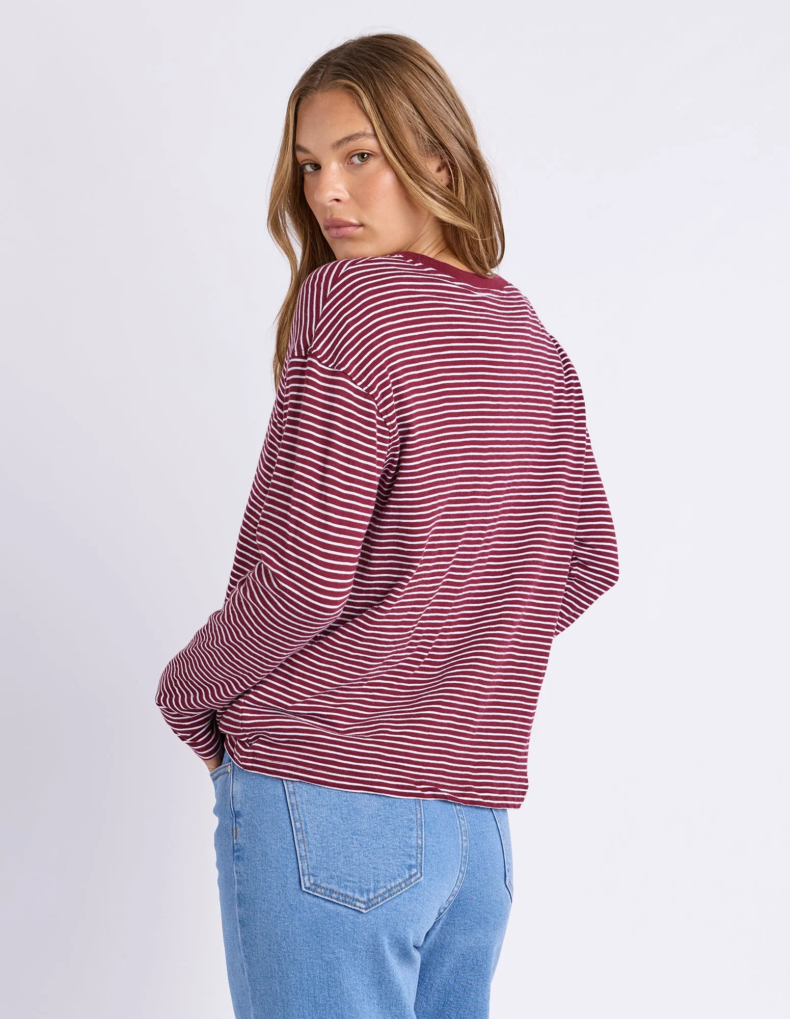 Hutch Long Sleeve Tee Wine/White Stripe sold by Foxwood Clothing product image thumbnail 3