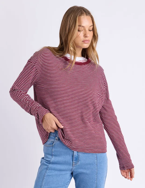 Hutch Long Sleeve Tee Wine/White Stripe made by Foxwood Clothing