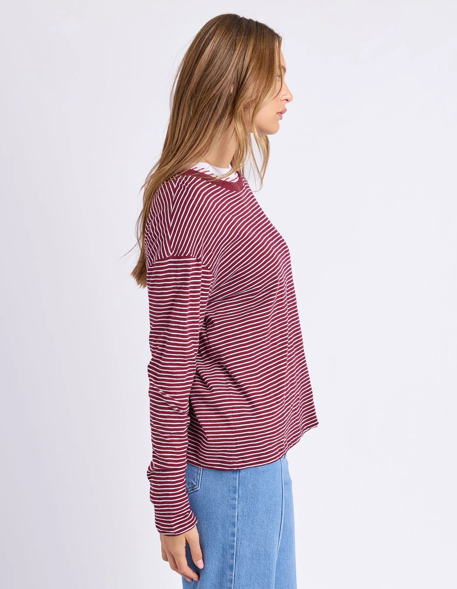 Hutch Long Sleeve Tee Wine/White Stripe sold by Foxwood Clothing product image thumbnail 4