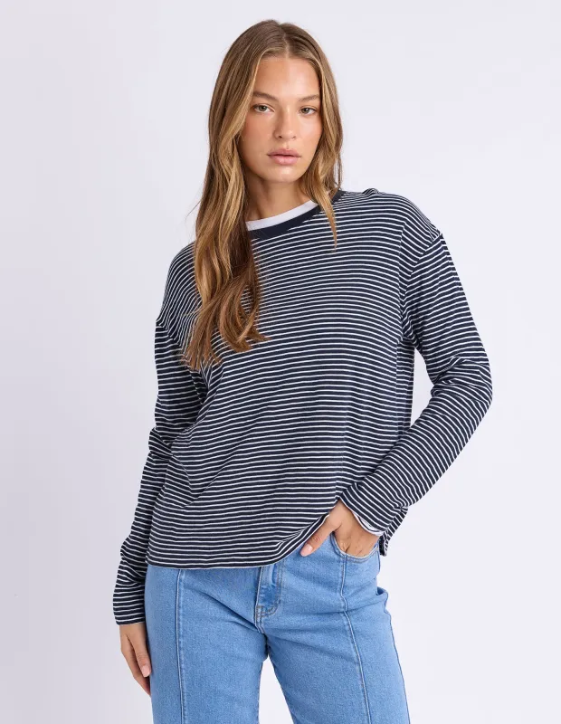 Hutch Long Sleeve Tee Navy/White Stripe made by Foxwood Clothing