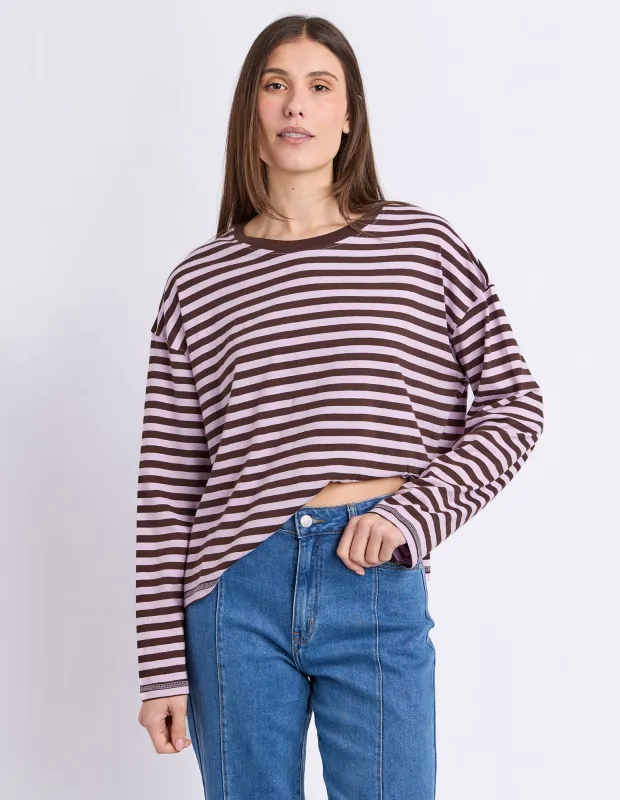 Lola Stripe Long Sleeve Lilac & Choc Stripe made by Foxwood Clothing