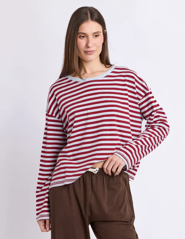 Lola Stripe Long Sleeve Burgandy/Blue made by Foxwood Clothing