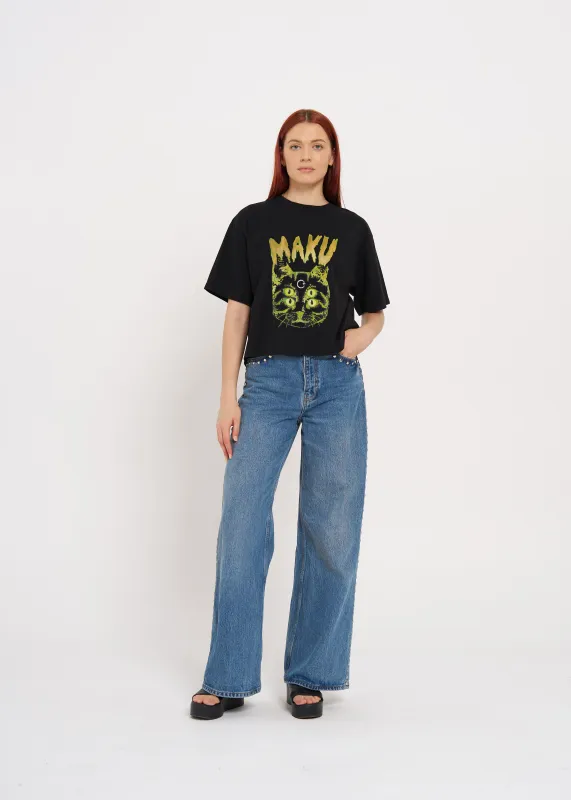 Space Cat Boxy Crop Tee sold by Maku the Label